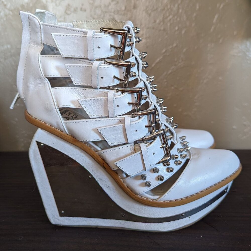 Jeffrey Campbell Clinic White Caged Mirror Wedges Women Size 6